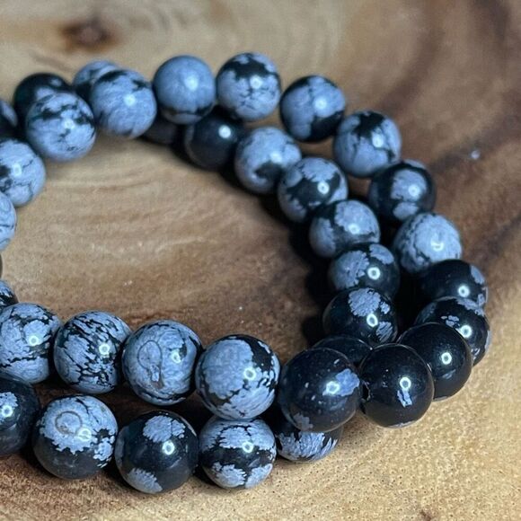 Snowflake obsidian 8mm stretch bracelet beaded bracelet 7” stretch crystal heali - Picture 6 of 6